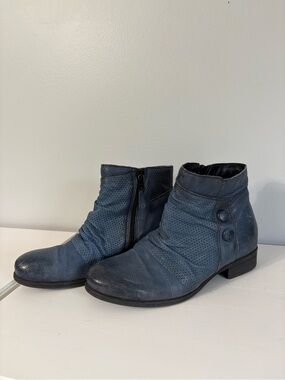 Miz Mooz Sallie Blue Leather Ankle Boots 38 Boho
